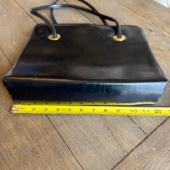 VTG 60's Black Accordion Pocket Snap Over Kisslock Handbag Double Straps Retro - Picture 16 of 16